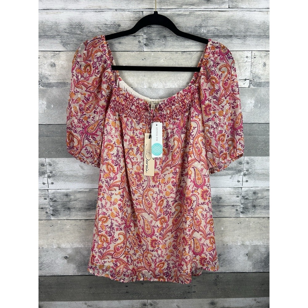 La Serein Janelle Square Neck 1X Short Sleeve Blouse